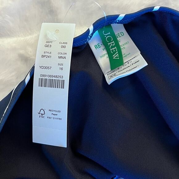 🆕 NWT J. Crew Navy Asymmetrical Nautical Piece Bikini Swimsuit Stripe PLUS 16 - Picture 12 of 16